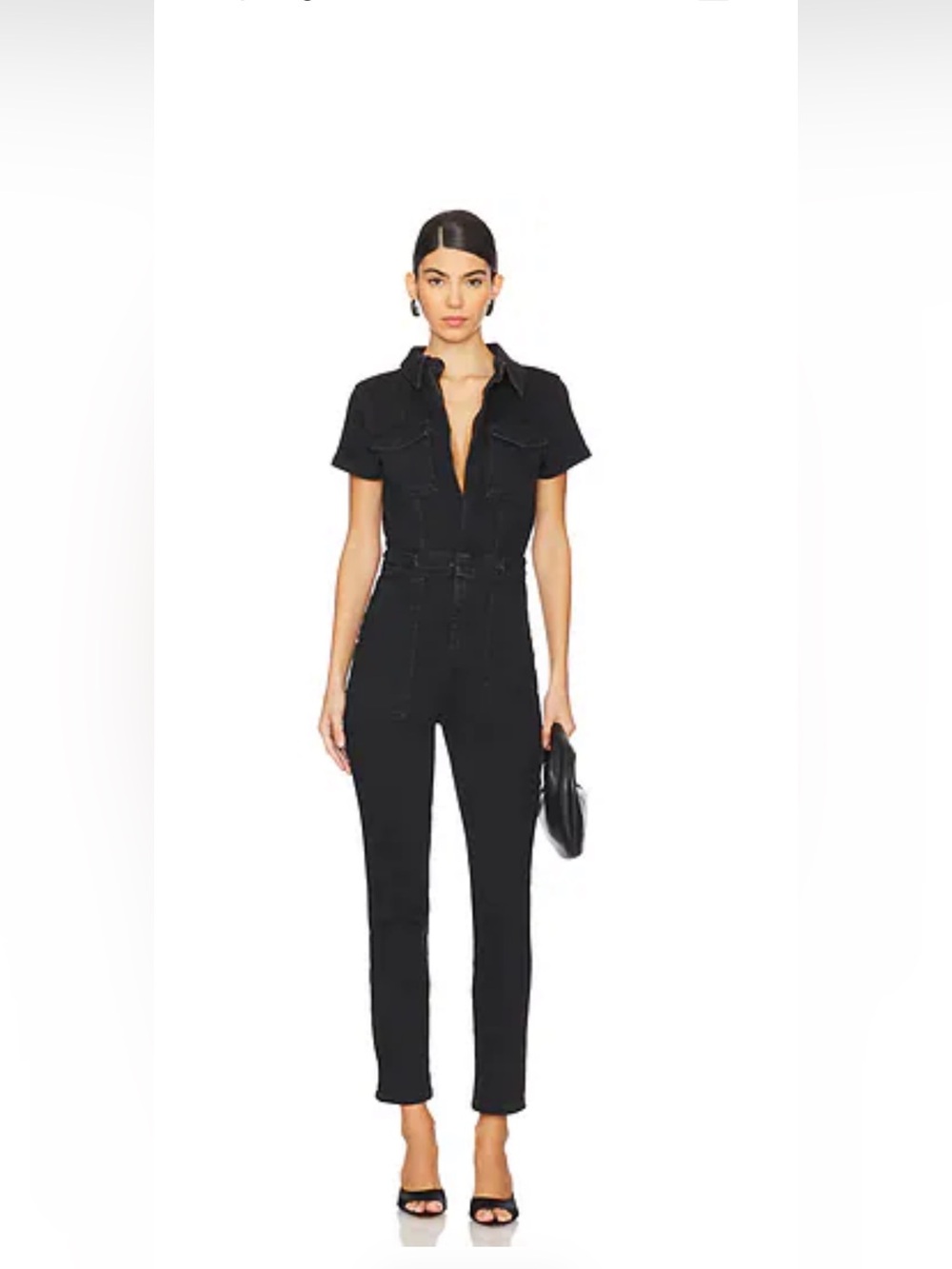 Good American Fit For Success Black Denim Jumpsuit